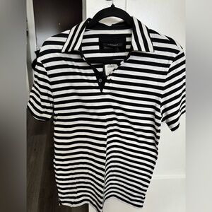 Club Monaco Black and White Striped Polo Shirt size XS
